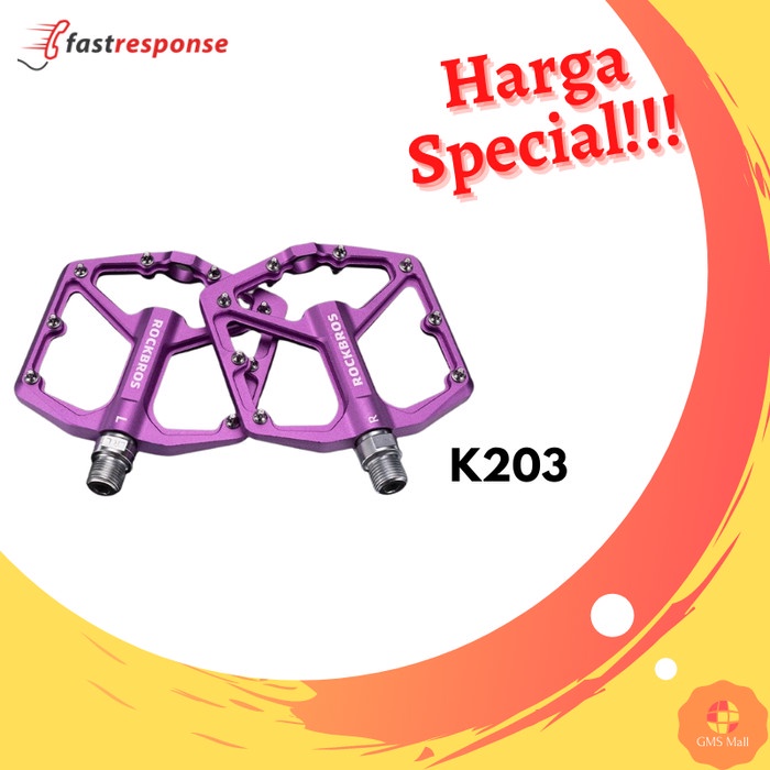 [Baru] Pedal Rockbros K203 Bearing Alloy Sepeda Mtb Seli Roadbike Ungu Limited