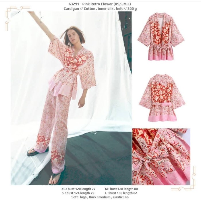 [COD] Outer Premium Wanita Jumbo Pink Motif Bunga Klasik Diskon