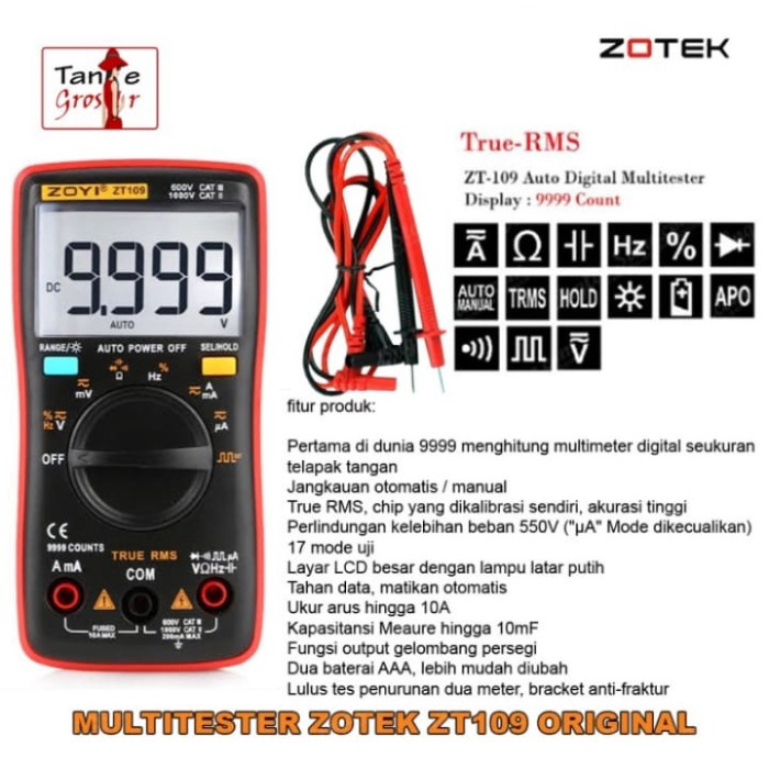 [New] Multitester Digital Zotek Zt109 Original Multimeter Avometer Terbaru