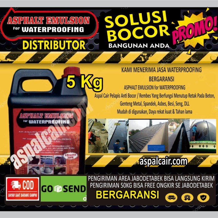 

Aspalt Emulsion/Aspal Cair/Waterproofing/Lem Atap Dak Aspal 5Kg