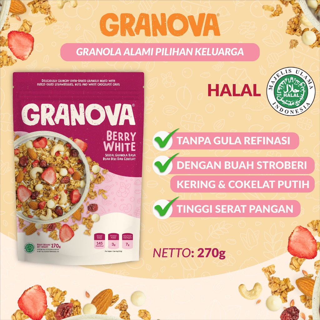 

Granova - Granola 270 Gr X 4 Pcs (Honey Almond, Choco Cranberry, Berry White, Banana Walnut) -