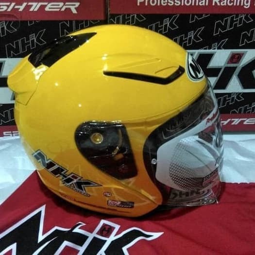 ✅Sale Helm Nhk R1 Yellow Solid Kuning Glossy Halface Diskon