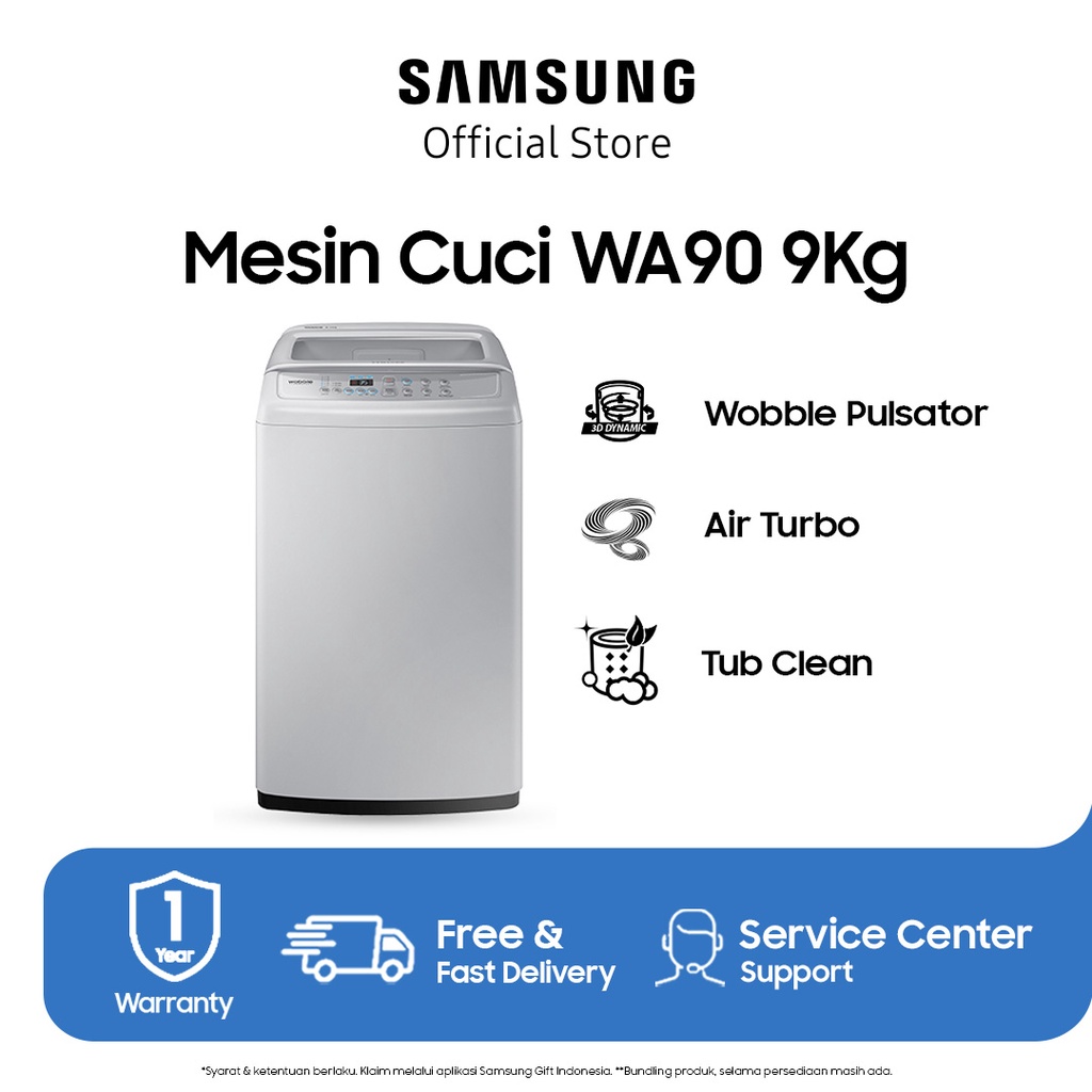 Samsung Mesin Cuci 1 Tabung 9 Kg Top Loading dengan Wobble Technology - WA90H4200SG