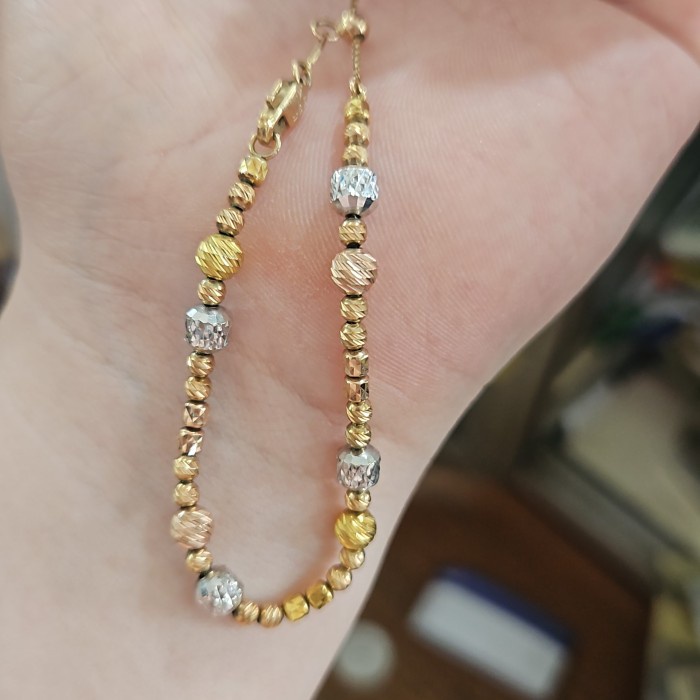 ✨Sale Gelang Serut Ubs Polos Pentol Bola Kombinasi Emas Asli 375 8K Ringan Terbaru