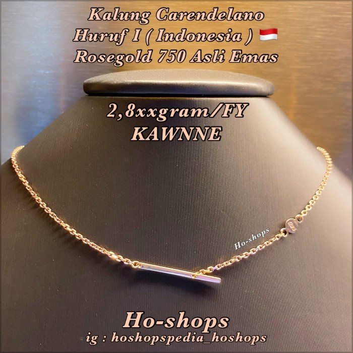 ✨Sale Kalung Carendelano Huruf I  Indonesia  Rosegold Kadar 750 Asli Emas Diskon