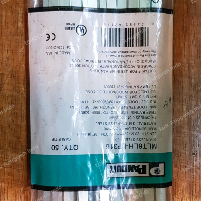 

✨Ready Panduit Cable Ties Stainless Steel 316 Ukuran 521 Mm X6.4 Mm Berkualitas