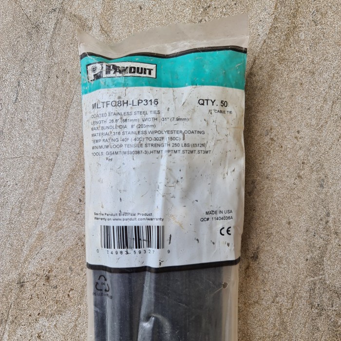 

✨Ready Panduit Fully Coated Cable Ties L: 681Mm W: 7.9Mm Mltfc8H-Lp316 50 Pcs Terbatas
