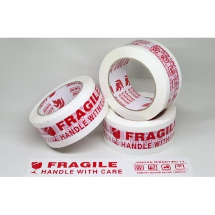 

✨Sale Lakban Fragile Putih Jangan Di Banting 48Mm X 90 Yard 72 Roll 1 Dus Terbaru