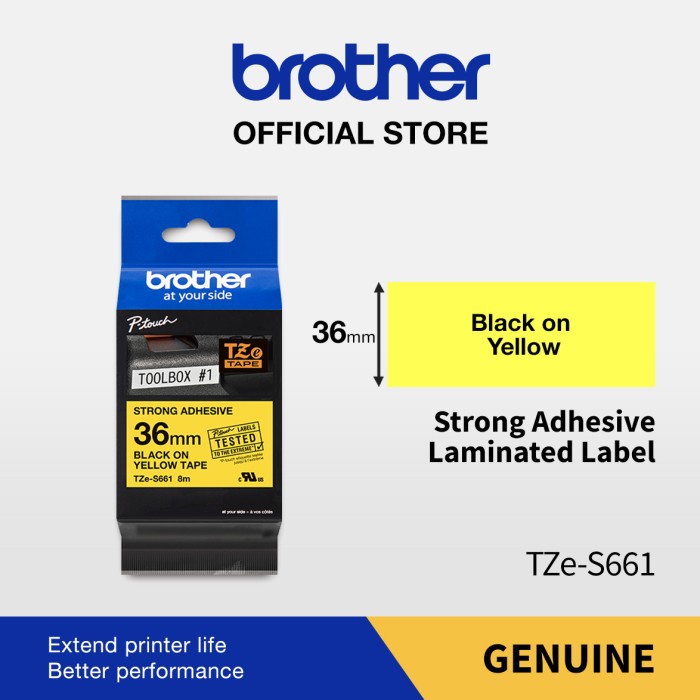 

✨Sale Brother Label Tape Tze-S661 36Mm X 8M Strong Adhesive Black On Yellow Berkualitas