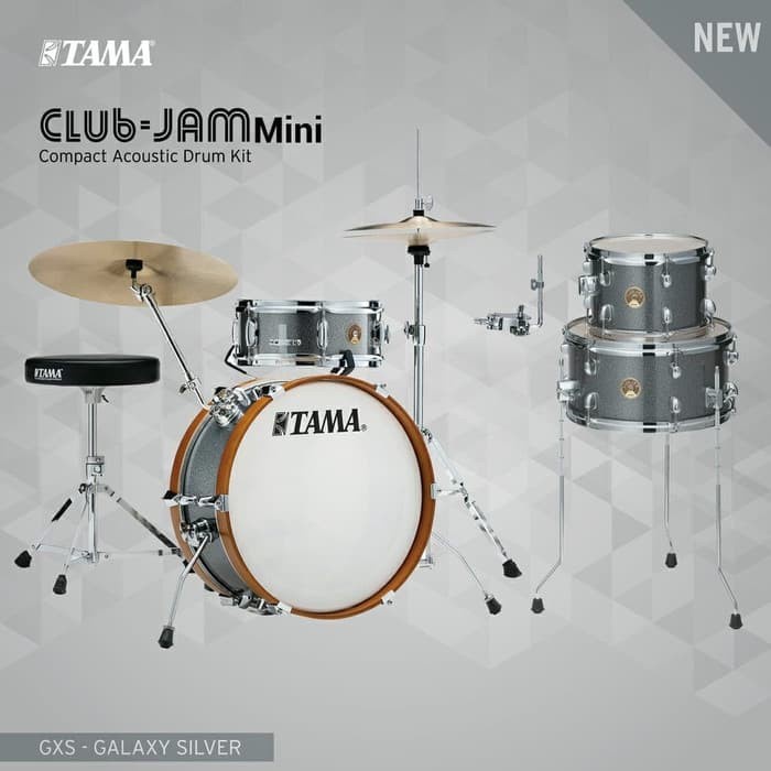✨New Tama Drum Kit Club Jam Mini Ljk28 H4 Silver Colour Drum Tama Plus Case Terbaru
