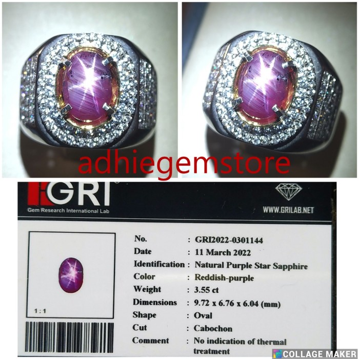 ✨Termurah Natural Top Star Reddish Purple Sapphire Rasa Ruby Srilanka 3.55Ct Berkualitas