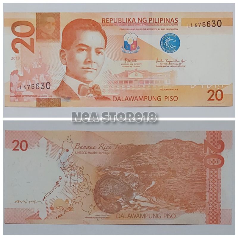 Souvenir Hadiah Uang Kuno Pilipina 20 Peso