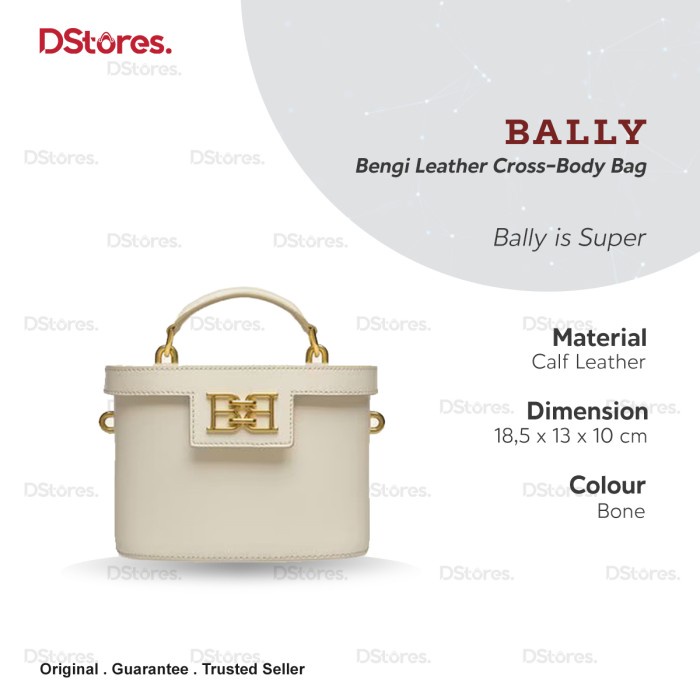 ✨New Bally Tas Selempang Bengi Leather Cross-Body Bag - Bone Terbaru