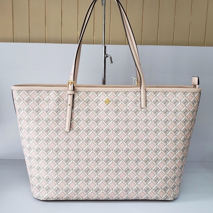 ✨New Tb Geo Logo Top Zip Tote. Dusted Blush Geo Logo Allover Berkualitas