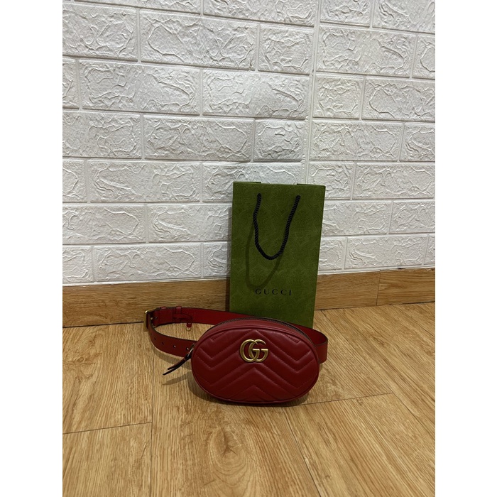 ✨New Gucci Marmont Mini Beltbag Red 75 Terbaru