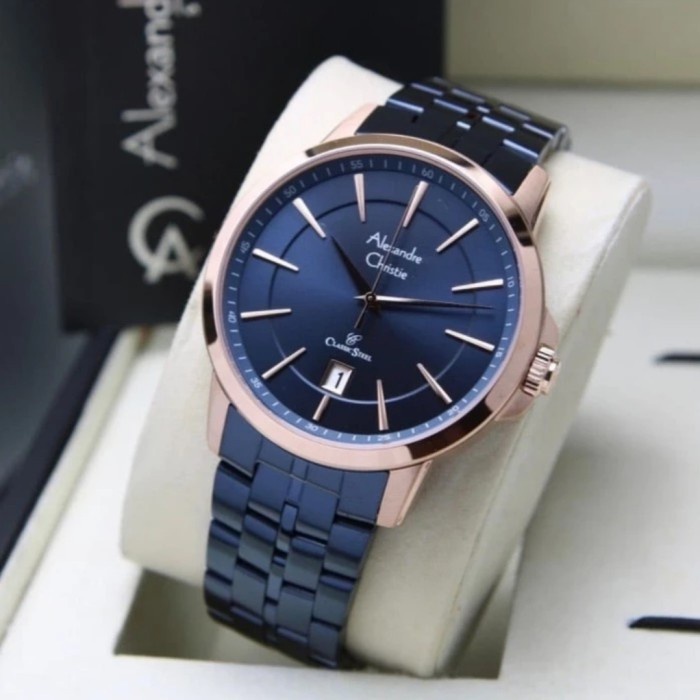 ✨Termurah Jam Tangan Pria Original Alexandre Christie Ac8655Md Rosegold Blue Diskon