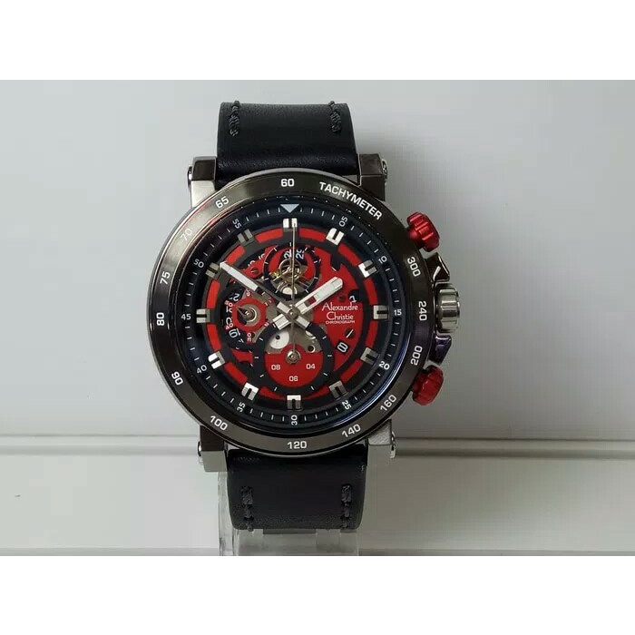 ✨Ready Jam Tangan Pria Alexander Christie Ac 6429 Cowok Grey Red Diskon