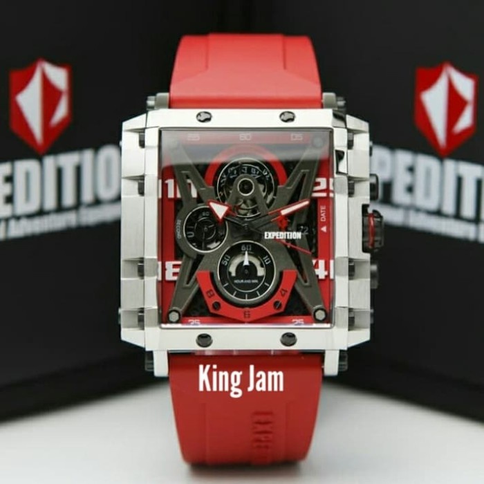 ✨Ready Jam Tangan Pria Expedition E 6757/ 6757 Original Red Silver Berkualitas