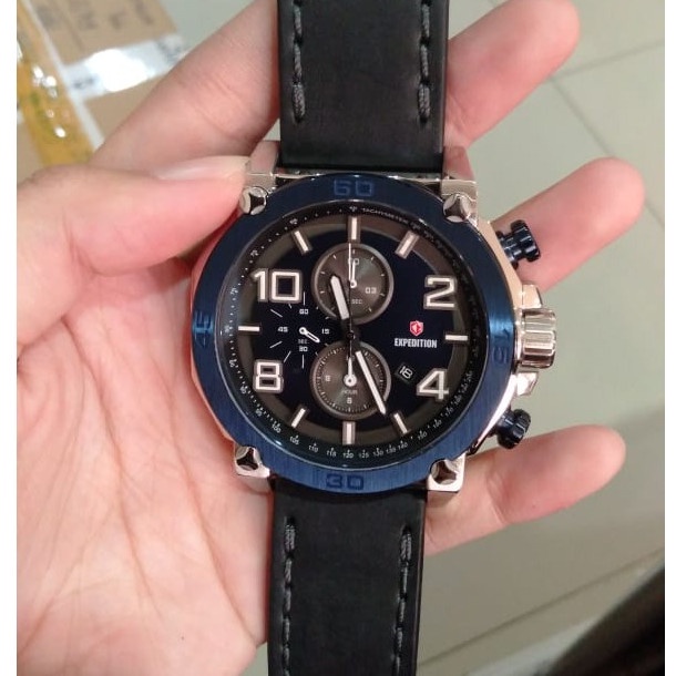 ✨Ready Jam Tangan Pria Expedition 6766 Silver Blue Leather Blue Original Diskon