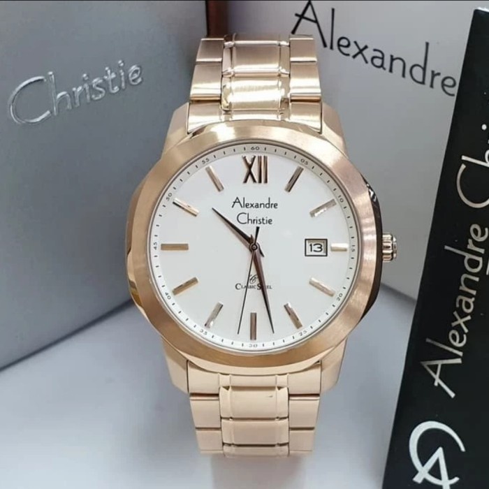 ✨Ready Jam Tangan Pria Original Alexandre Christie Ac8619Md Rosegold Silver Terbatas