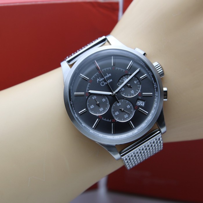 ✨Ready Jam Tangan Pria Alexandre Christie Ac 6574 Ac6574 Silver Black Origina Terbaru