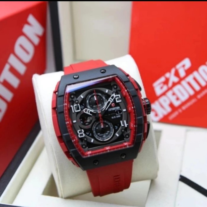 ✨Ready Expedition E6782 E 6782 Man Rubber Band Red Black Jam Tangan Original Terbatas