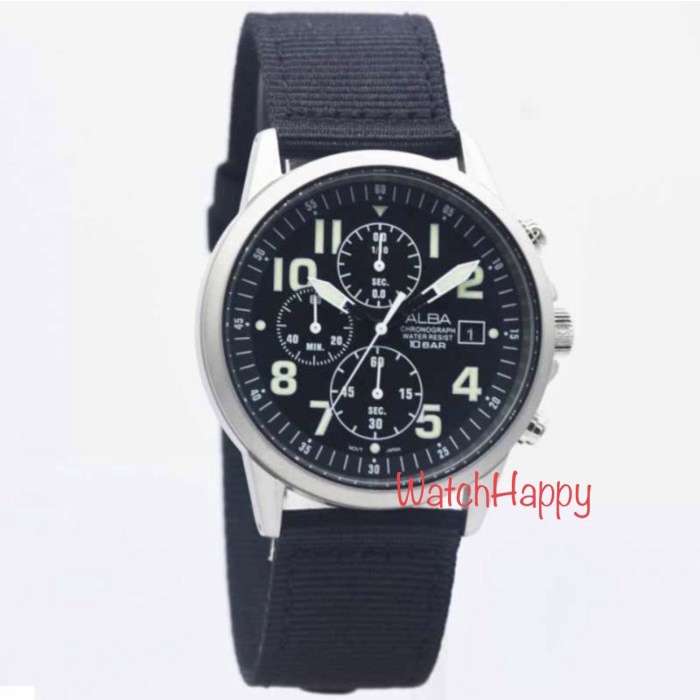 ✨Ready Watchhappy Alba Am3853X1 Mens Chrono Black Dial Nylon Am3853 Original Terbatas