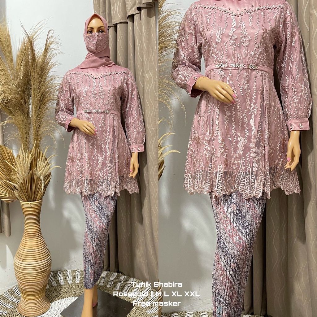 [EXCLUSIVE] MODEL TERKINI SET TUNIK BROKAT SHABIRA / KEBAYA TUNIK WANITA / BAJU PESTA WANITA