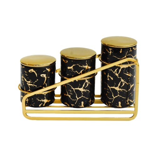 ✨Termurah 1Set 3 Stoples Kedap Udara Wadah Gula Kopi Teh Dg Rak Hitam Premium Berkualitas