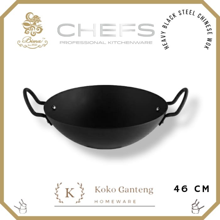 [Baru] Bima Chefs Heavy Black Steel Chinese Wok 46Cm Wajan 1.8Mm Bp1951346 Limited