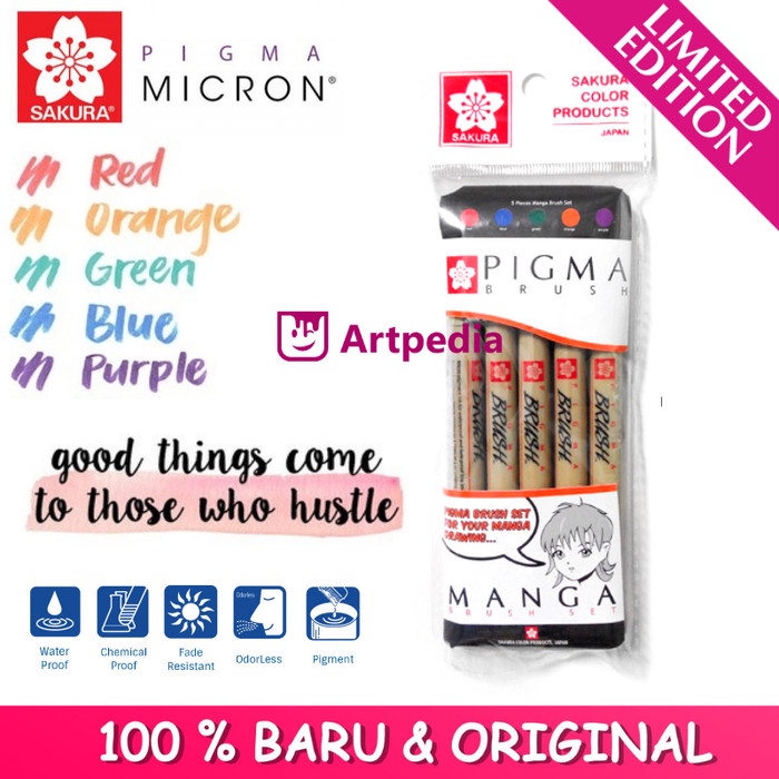 

Gaya Sakura Pigma Brush Manga Set Warna (Pigma Micron Pen Brush Tip Isi 5)