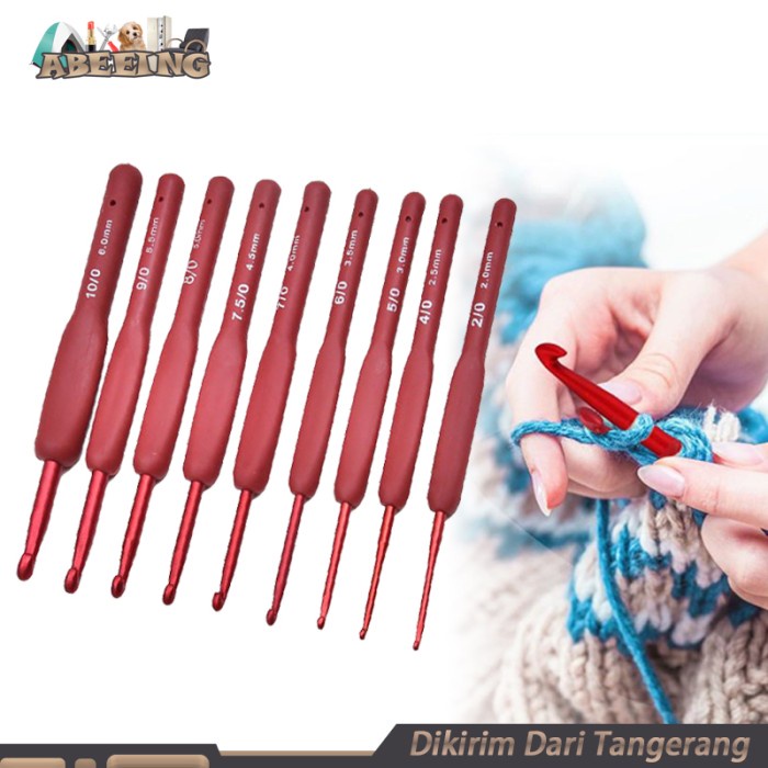 

Isi 9 Jarum Rajut Alat Rajut Hakpen Set 2.0-6.0mm Hakpen Handle Karet