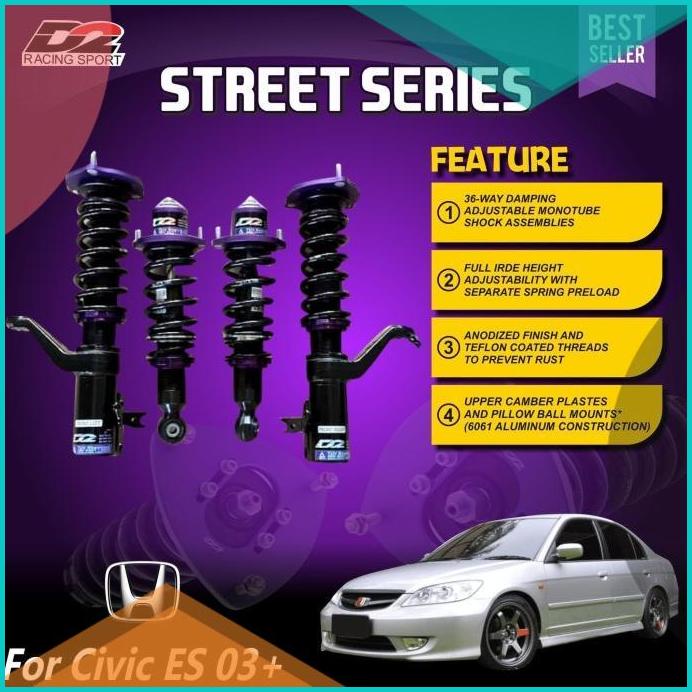Aksesoris Suspensi Coilover D2 Racing Street series H Civic ES 03+ 16n