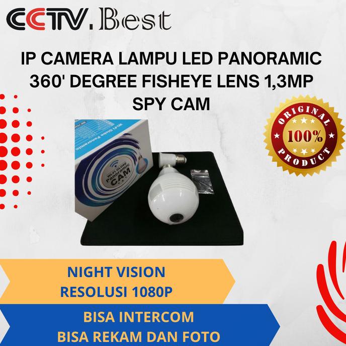 IP CAMERA LAMPU LED PANORAMIC 360' DEGREE FISHEYE LENS 1,3MP SPY CAM