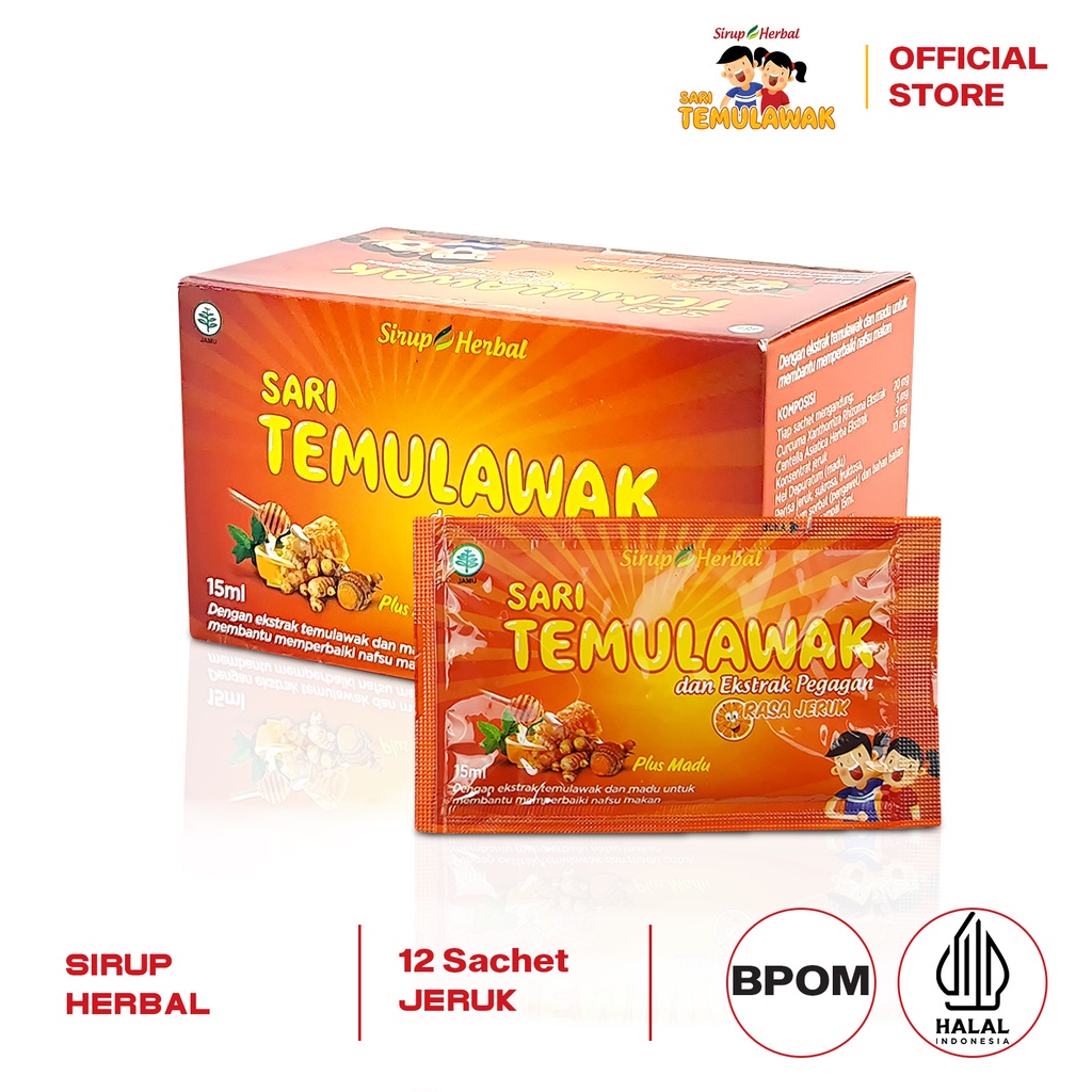 SARI TEMULAWAK Sirup Herbal Rasa Strawberry 12 Sachet Isi 15 ML Obat Suplemen Memperbaiki Nafsu Makan dan Kesehatan Anak BPOM HALAL-JERUK