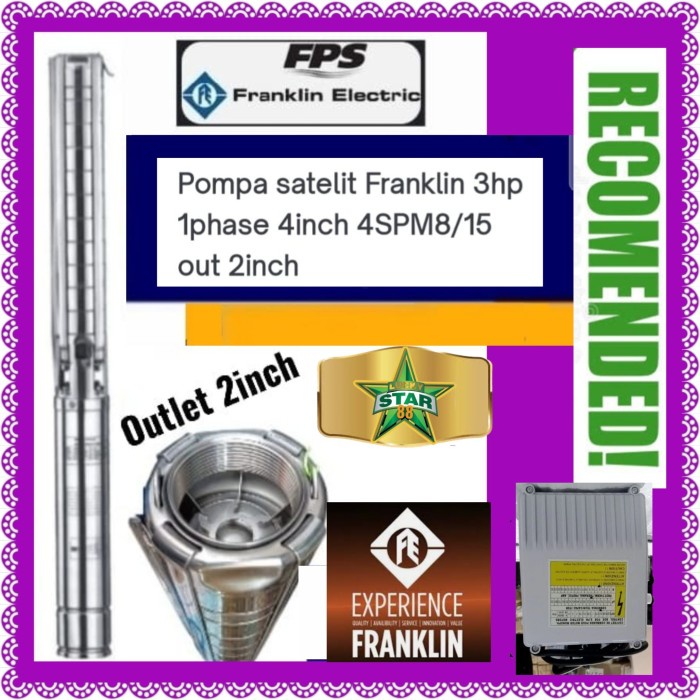 Asli Pompa Satelit Franklin 3Hp 1Phase 4Inch 4Spm8/15 Out 2Inch Submersible New Original