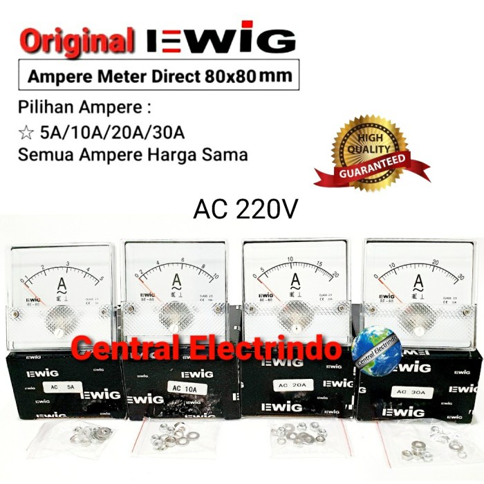 AMPERE METER ANALOG EWIG 80X80 5A~30A. ORIGINAL