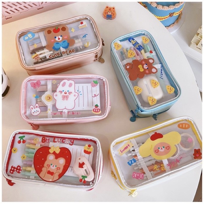 

korean style big pencil box organizer bag kotak pensil besar Prakass