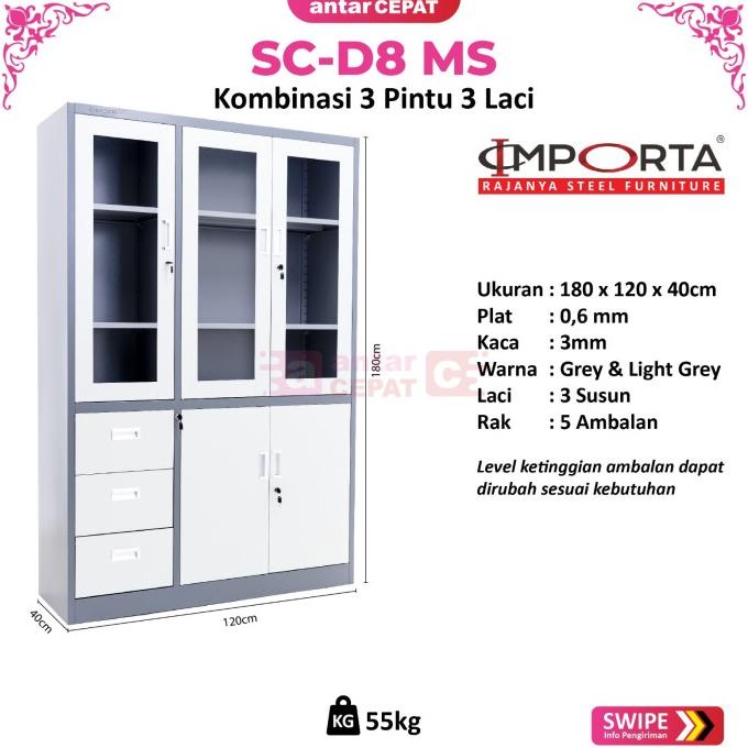 

Lemari arsip besi kombinasi 3 pintu 3 laci IMPORTA SC-D8 MS