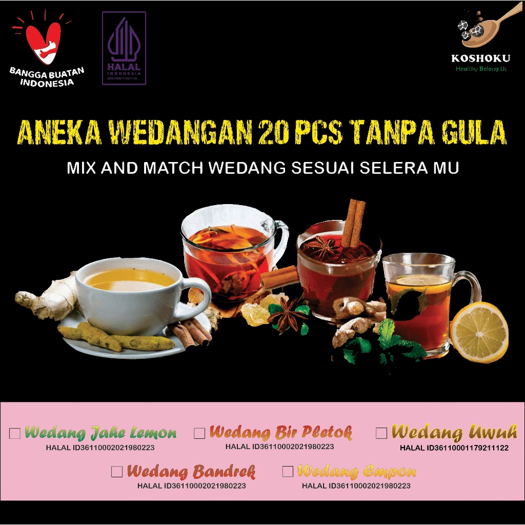 

Paket Wedang 20 Pcs Tanpa Gula Batu Wedang Uwuh Jogjakarta / Bandrek / Pletok / Empon Empon / Jahe