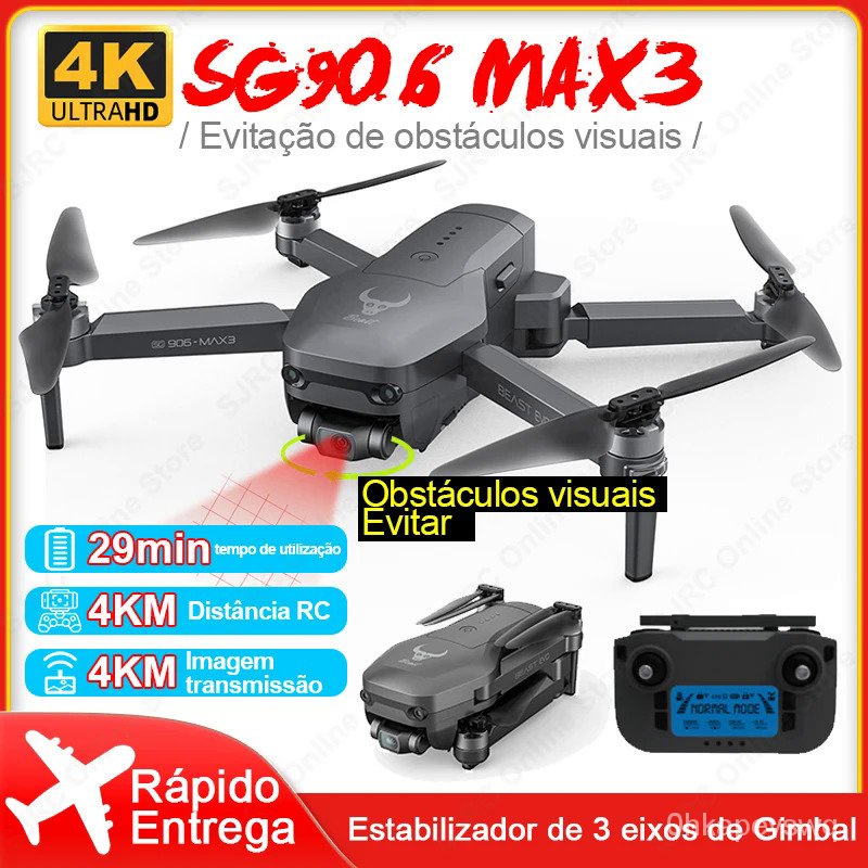 ZLL SG906 Max3 Drone Kamera 4K Profesional, Pesawat Nirawak Kuadkopter RC Gimbal 3 Sumbu Penghisap D