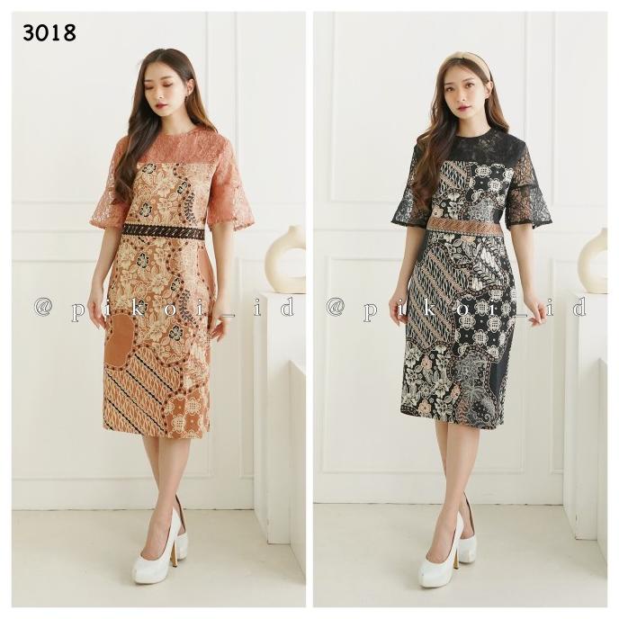 Dress Batik Brukat Pesta Kerja / Dress Span Batik Wanita Modern Hitam Terbaik