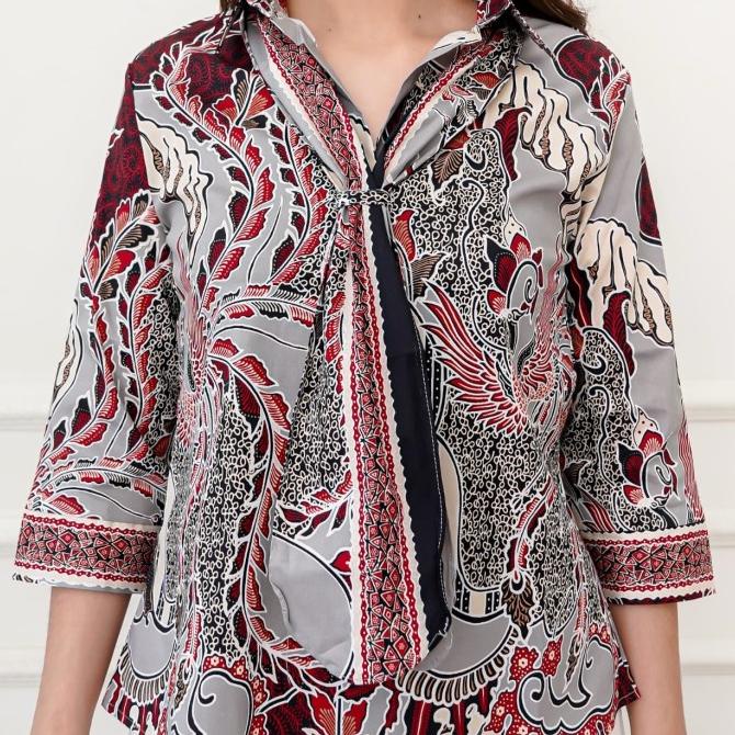 Atasan Batik Wanita Merah 17 Agustus / Seragam Baju Batik Wanita Kerja Original