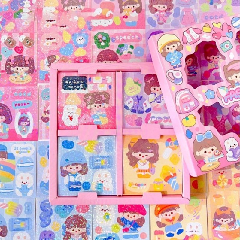 

HUNAM 100 Lembar Sticker Deco Aesthetic With Cute Gift Box