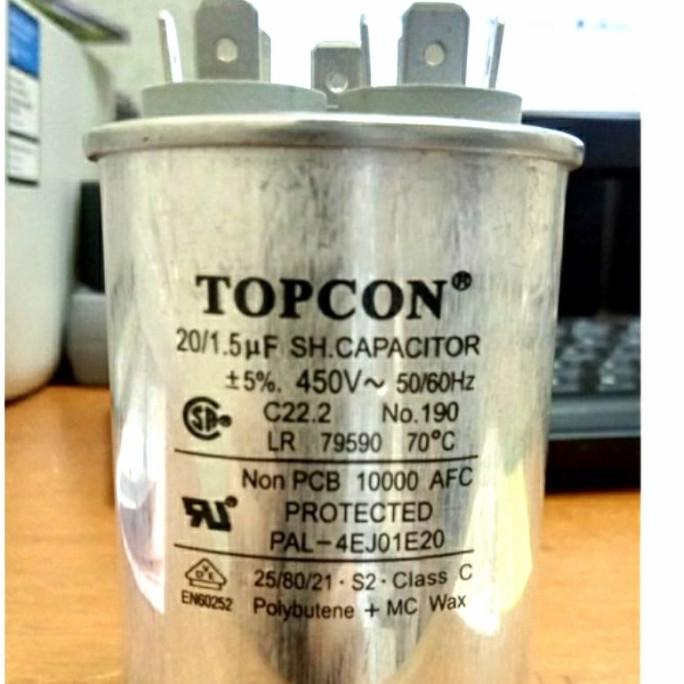 Murah Kapasitor TOPCON 20uf+1,5uf 20/1,5 mikro 400/450v Capasitor Running dre3 Juara