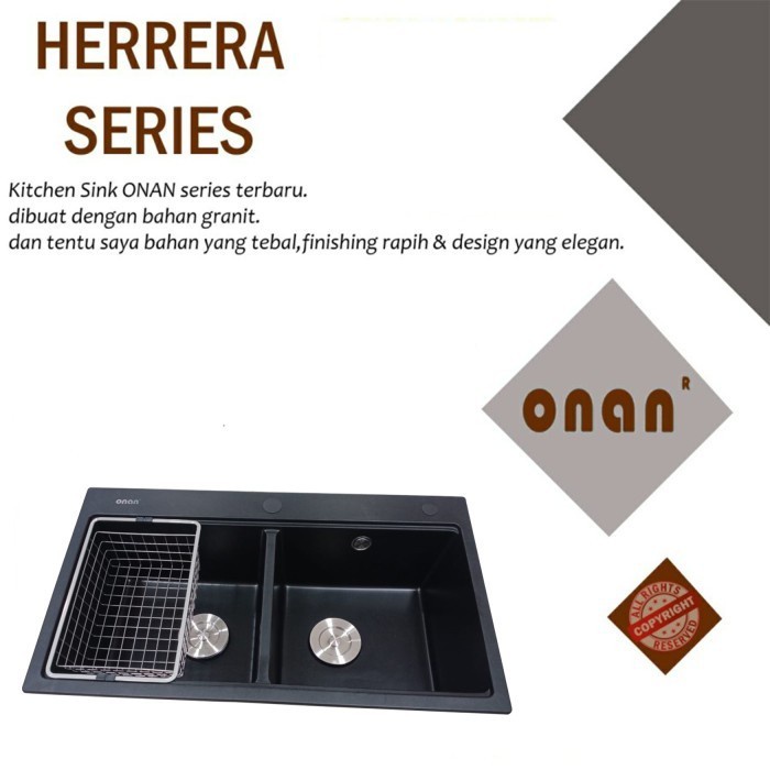 Kitchen Sink Granit ONAN 8046 Dark Black+Kran fleksible black onan