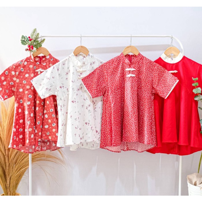 Atasan Cheongsam Qipao Baju Cny Baju Blus Blouse Imlek Baju Merah