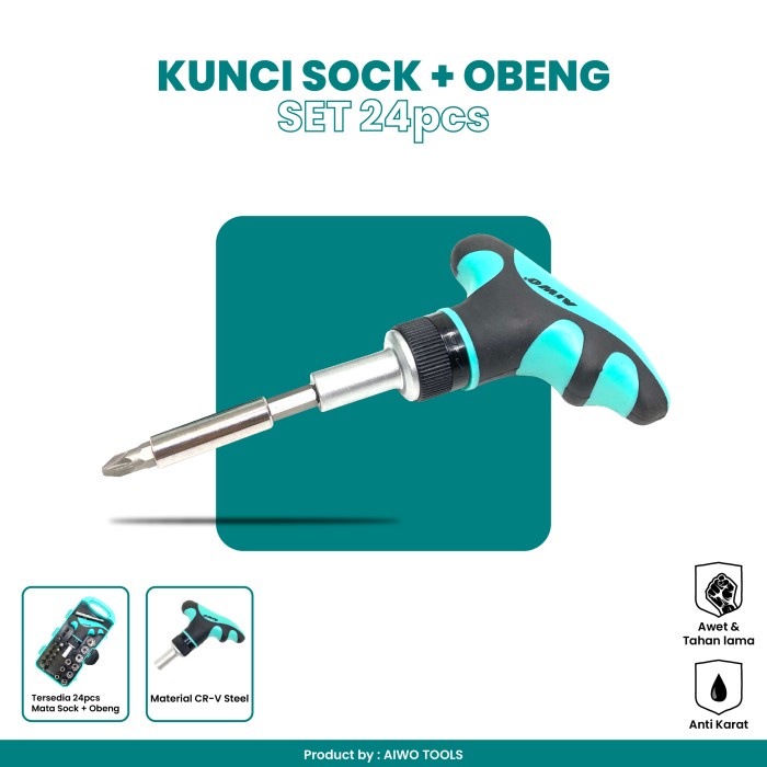 Open DS] KUNCI Sock + Obeng set 24pcs - AIWO TOOLS (119)