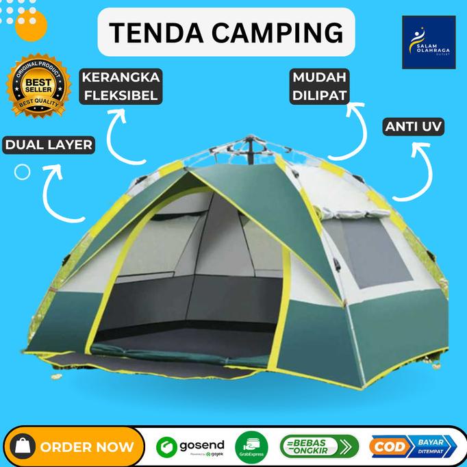 Tenda Kemah 4 Orang Double Layer Camping Outdoor Waterproof Lipat Federikshows