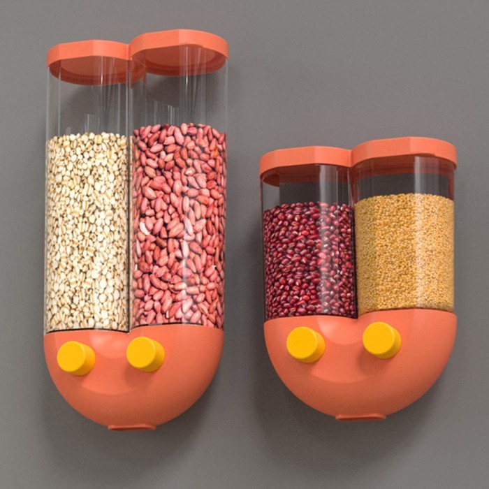 

Dispenser 2 Tabung Sereal Gandum Kacang Snack Wadah Serbaa